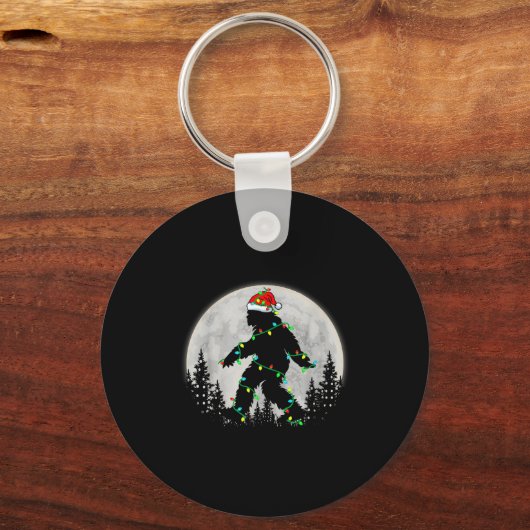 Santa Bigfoot Christmas Lights Rock Funny Sasquatc Sleutelhanger (Voorkant)