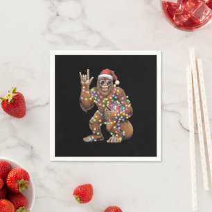 Santa Bigfoot Christmas Lights Rock Funny Servet