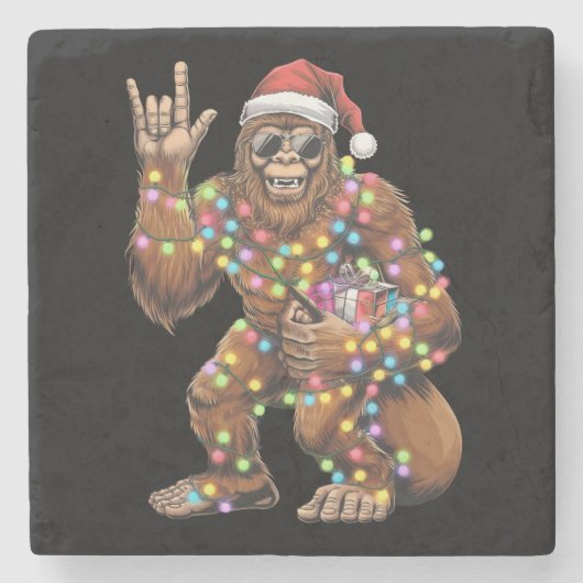 Santa Bigfoot Christmas Lights Rock Funny Stenen Onderzetter (Voorkant)