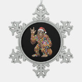 Santa Bigfoot Christmas Lights Rock Funny Tin Sneeuwvlok Ornament (Voorkant)