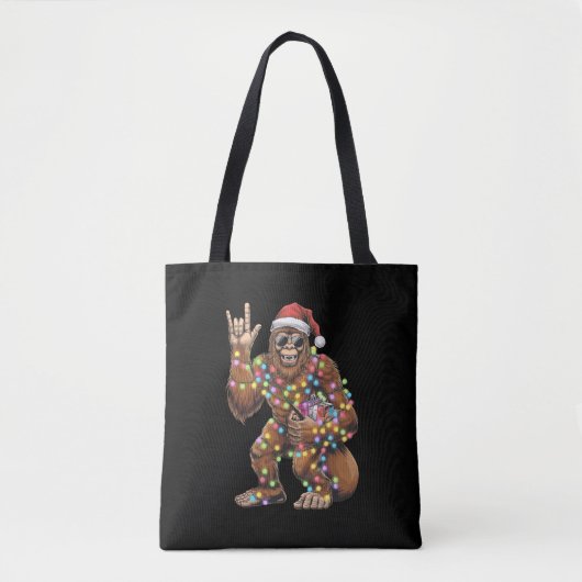 Santa Bigfoot Christmas Lights Rock Funny Tote Bag (Voorkant)