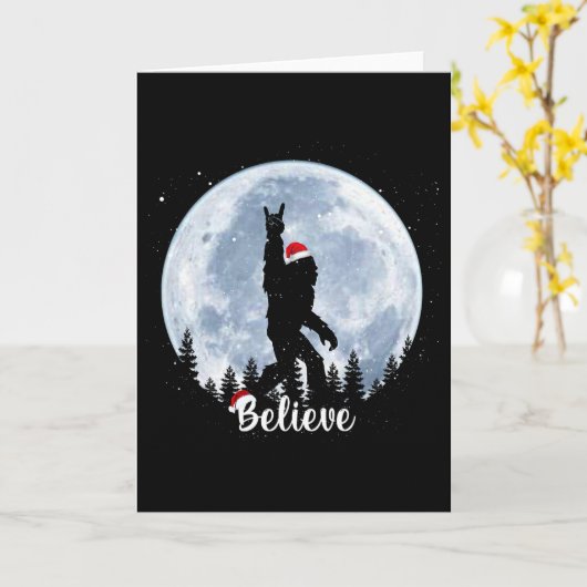 Santa Bigfoot Christmas Rock Roll Sasquatch Believ Kaart (Gele Bloem)