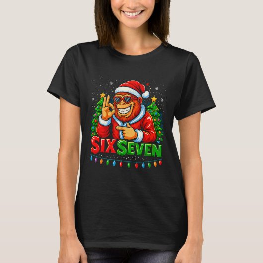 Santa Bigfoot Christmas Sasquatch 67 Funny Meme Si T-shirt (Voorkant)