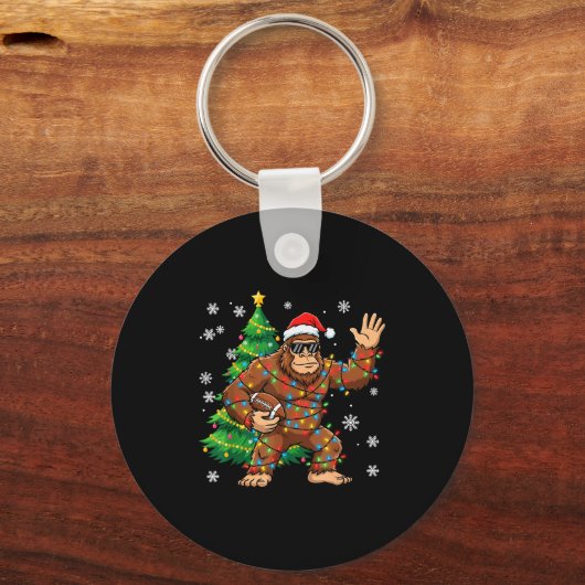 Santa Bigfoot Christmas Tree Funny Football Sasqua Sleutelhanger (Voorkant)