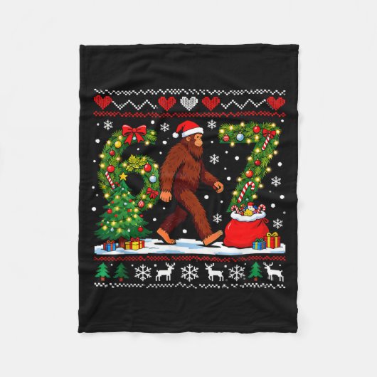 Santa Bigfoot Christmas Tree Funny Sasquatch 67  Fleece Deken (Voorkant)