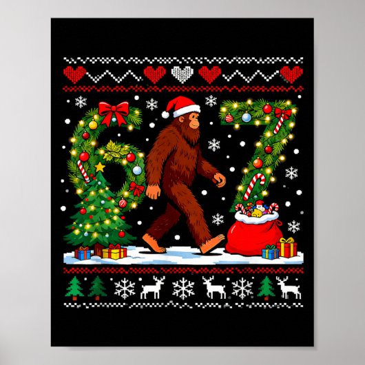 Santa Bigfoot Christmas Tree Funny Sasquatch 67  Poster (Voorkant)
