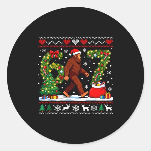 Santa Bigfoot Christmas Tree Funny Sasquatch 67 Ronde Sticker (Voorkant)