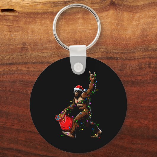Santa Bigfoot Christmas Tree Lights Rock Funny Sas Sleutelhanger (Voorkant)