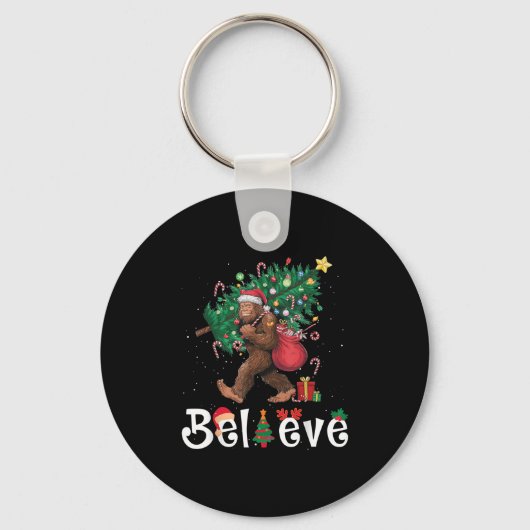 Santa Bigfoot Christmas Tree Lights Sasquatch Beli Sleutelhanger (Voorkant)