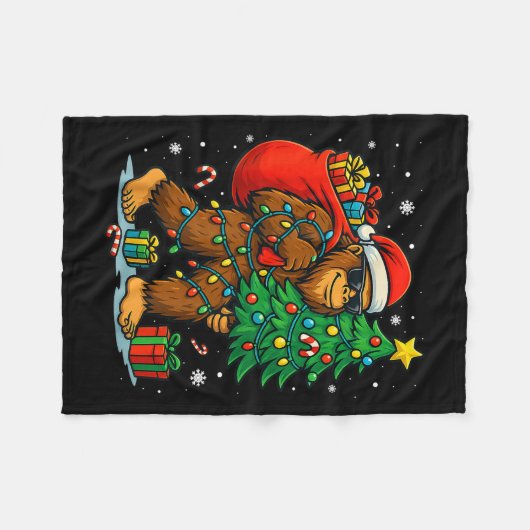 Santa Bigfoot Christmas Tree Lights Xmas Boys Men  Fleece Deken (Voorkant (Horizontaal))