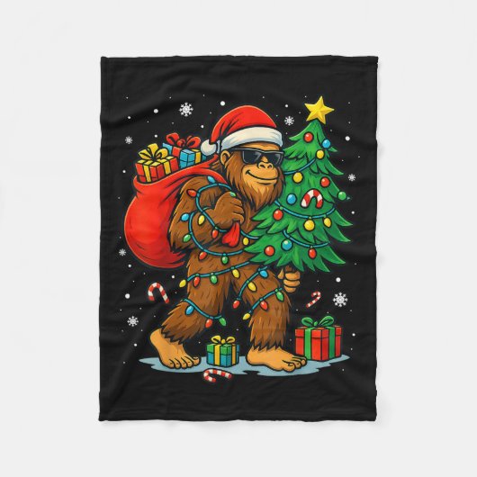 Santa Bigfoot Christmas Tree Lights Xmas Boys Men  Fleece Deken (Voorkant)