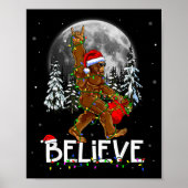 Santa Bigfoot Christmas Tree Lights Xmas Boys Men  Poster (Voorkant)