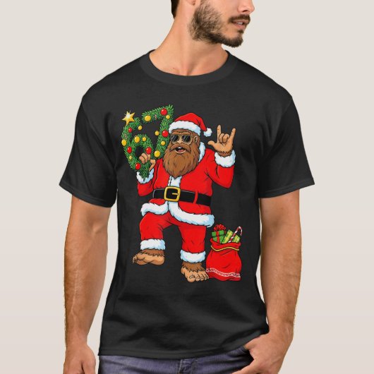 Santa Bigfoot Christmas Tree Sasquatch 67 Six Seve T-shirt (Voorkant)