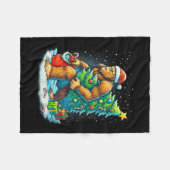 Santa Bigfoot Christmas Tree Sasquatch Xmas Lights Fleece Deken (Voorkant (Horizontaal))
