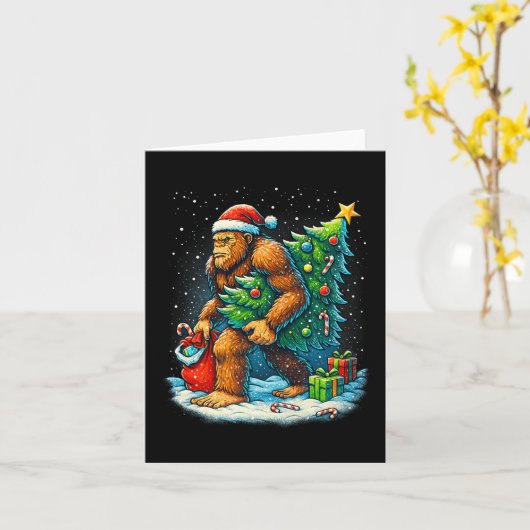 Santa Bigfoot Christmas Tree Sasquatch Xmas Lights Kaart (Gele Bloem)