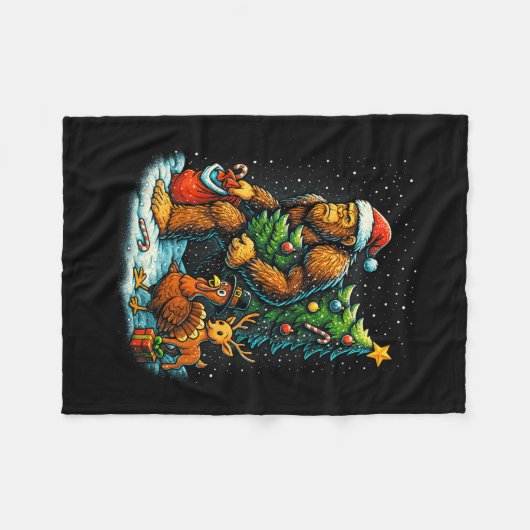 Santa Bigfoot Christmas Tree Turkey Reindeer Thank Fleece Deken (Voorkant (Horizontaal))