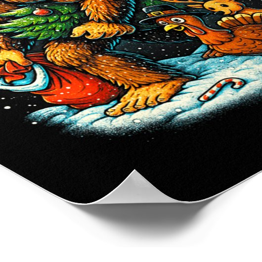 Santa Bigfoot Christmas Tree Turkey Reindeer Thank Poster (Hoek)