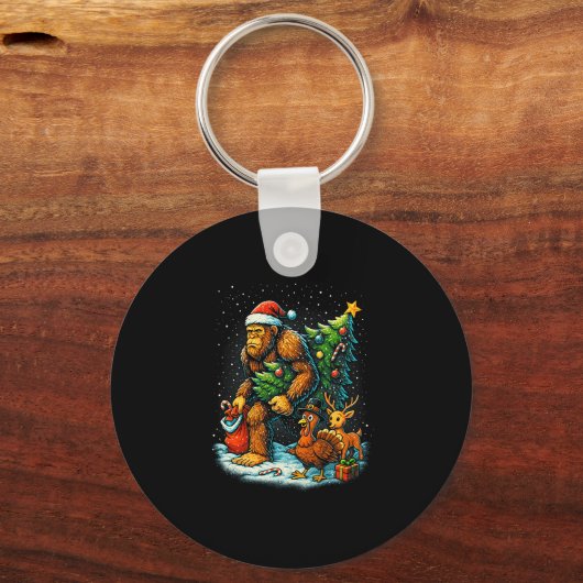 Santa Bigfoot Christmas Tree Turkey Reindeer Thank Sleutelhanger (Voorkant)