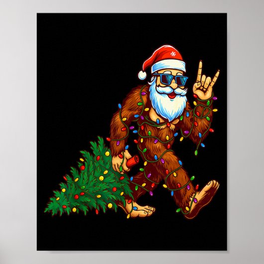 Santa Bigfoot Christmas Tree Xmas Funny Christmas  Poster (Voorkant)
