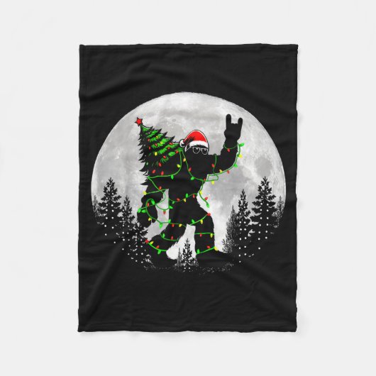 Santa Bigfoot Christmas Tree Xmas Lights Funny Sas Fleece Deken (Voorkant)