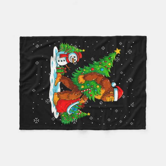 Santa Bigfoot Christmas Tree Xmas Lights Funny Sas Fleece Deken (Voorkant (Horizontaal))