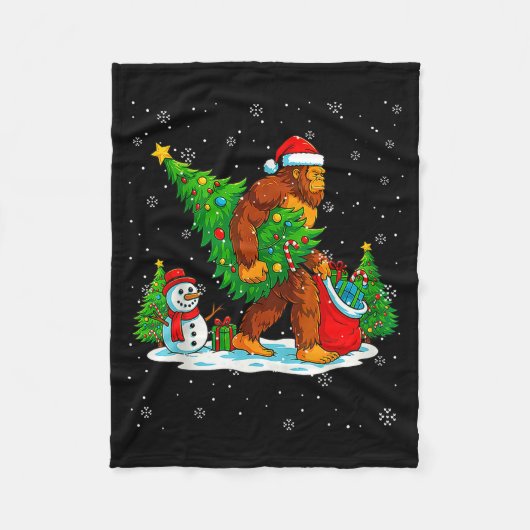Santa Bigfoot Christmas Tree Xmas Lights Funny Sas Fleece Deken (Voorkant)