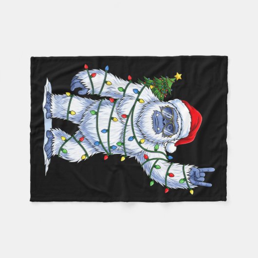 Santa Bigfoot Christmas Tree Xmas Lights Funny Sas Fleece Deken (Voorkant (Horizontaal))