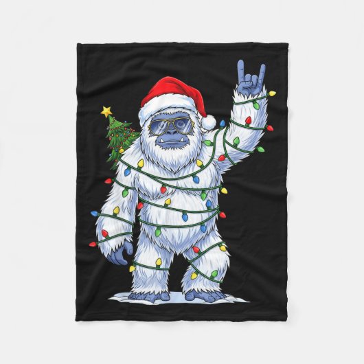 Santa Bigfoot Christmas Tree Xmas Lights Funny Sas Fleece Deken (Voorkant)