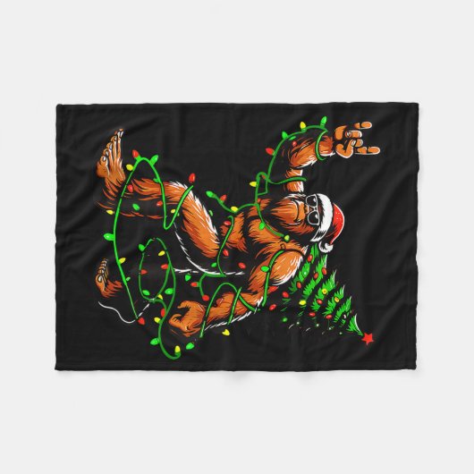 Santa Bigfoot Christmas Tree Xmas Lights Funny Sas Fleece Deken (Voorkant (Horizontaal))