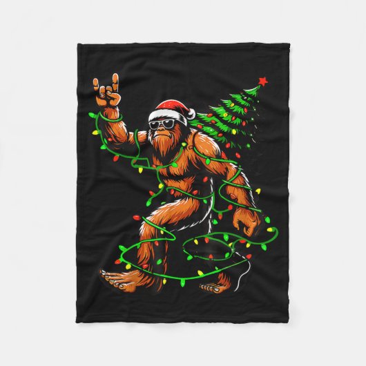 Santa Bigfoot Christmas Tree Xmas Lights Funny Sas Fleece Deken (Voorkant)