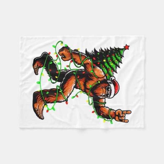 Santa Bigfoot Christmas Tree Xmas Lights Funny Sas Fleece Deken (Voorkant (Horizontaal))