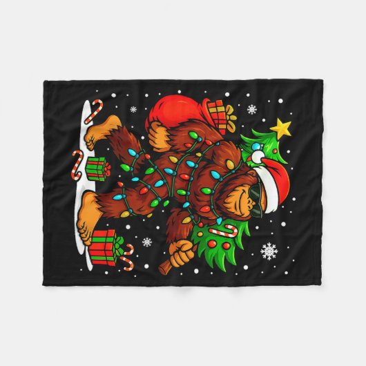 Santa Bigfoot Christmas Tree Xmas Lights Funny Sas Fleece Deken (Voorkant (Horizontaal))