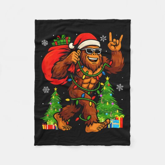 Santa Bigfoot Christmas Tree Xmas Lights Funny Sas Fleece Deken (Voorkant)