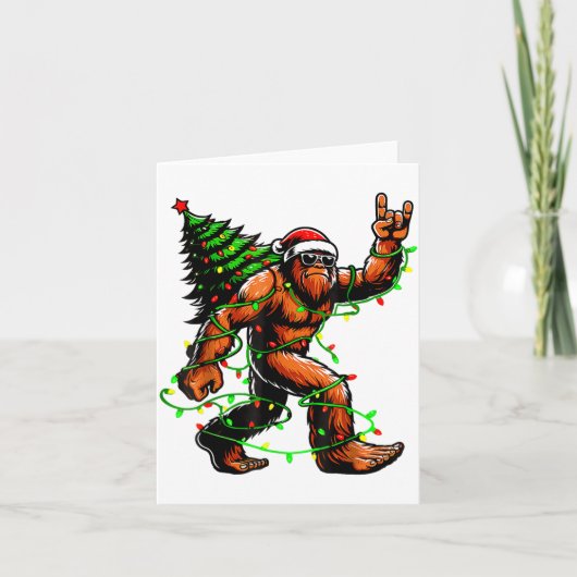 Santa Bigfoot Christmas Tree Xmas Lights Funny Sas Kaart (Voorkant)
