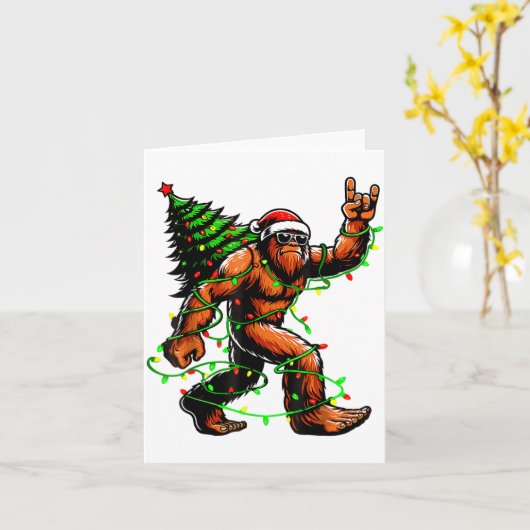 Santa Bigfoot Christmas Tree Xmas Lights Funny Sas Kaart (Gele Bloem)