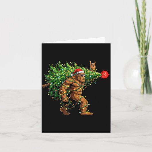 Santa Bigfoot Christmas Tree Xmas Lights Funny Sas Kaart (Voorkant)