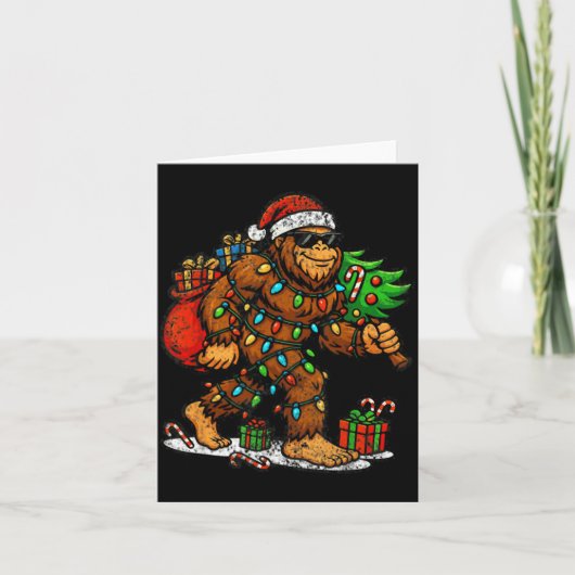 Santa Bigfoot Christmas Tree Xmas Lights Funny Sas Kaart (Voorkant)
