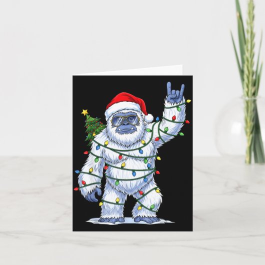 Santa Bigfoot Christmas Tree Xmas Lights Funny Sas Kaart (Voorkant)