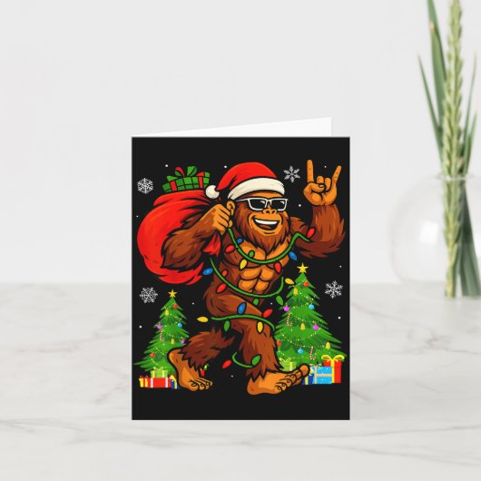 Santa Bigfoot Christmas Tree Xmas Lights Funny Sas Kaart (Voorkant)
