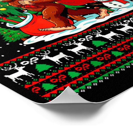 Santa Bigfoot Christmas Tree Xmas Lights Funny Sas Poster (Hoek)