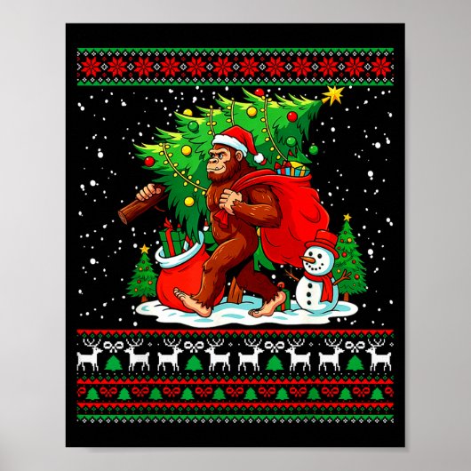 Santa Bigfoot Christmas Tree Xmas Lights Funny Sas Poster (Voorkant)