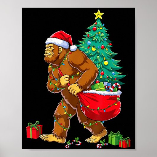 Santa Bigfoot Christmas Tree Xmas Lights Funny Sas Poster (Voorkant)