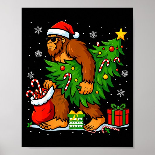 Santa Bigfoot Christmas Tree Xmas Lights Funny Sas Poster (Voorkant)