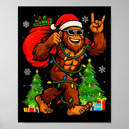 Santa Bigfoot Christmas Tree Xmas Lights Funny Sas Poster (Voorkant)