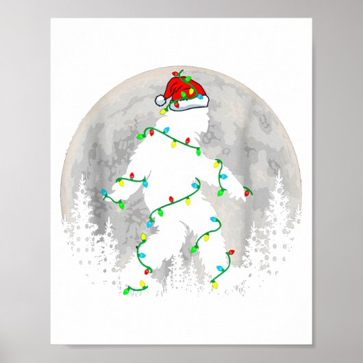 Santa Bigfoot Christmas Tree Xmas Lights Funny Sas Poster (Voorkant)