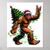 Santa Bigfoot Christmas Tree Xmas Lights Funny Sas Poster (Voorkant)