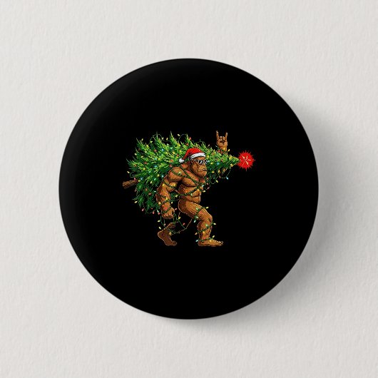 Santa Bigfoot Christmas Tree Xmas Lights Funny Sas Ronde Button 5,7 Cm (Voorkant)
