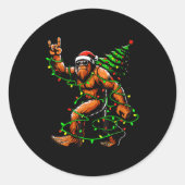 Santa Bigfoot Christmas Tree Xmas Lights Funny Sas Ronde Sticker (Voorkant)