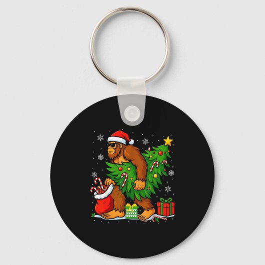 Santa Bigfoot Christmas Tree Xmas Lights Funny Sas Sleutelhanger (Voorkant)