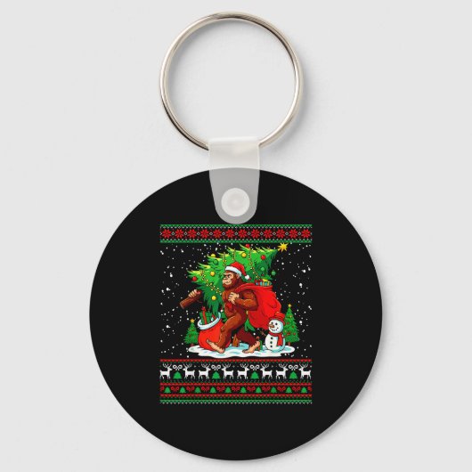 Santa Bigfoot Christmas Tree Xmas Lights Funny Sas Sleutelhanger (Voorkant)